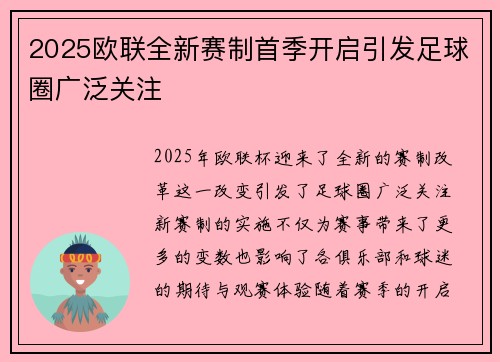 2025欧联全新赛制首季开启引发足球圈广泛关注