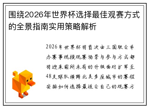围绕2026年世界杯选择最佳观赛方式的全景指南实用策略解析